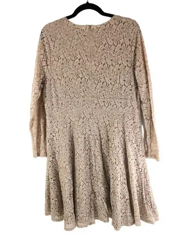 Covington Dress A Line Lace Overlay Long Sleeve V Neck Beige 16