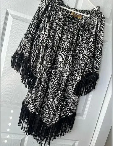 Cinco Ranch Womens Black/White Long Sleeve Tassel Dress Size Large Black