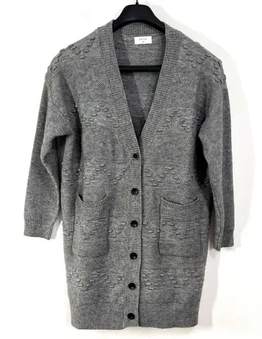 Sweater Cardigan Mixed Pattern Knit Womens Medium Gray Boho Lagen Pouch Pockets