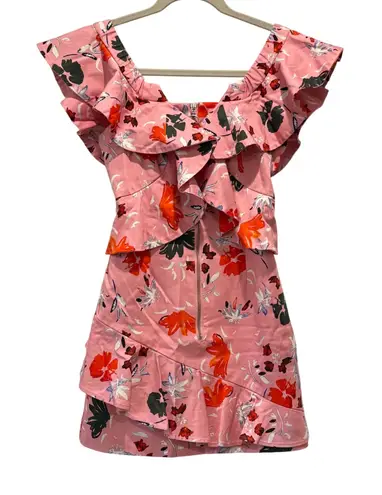 C/MEO COLLECTIVE Floral Ruffle Square neck Mini Dress Party Cocktail Pink XXS