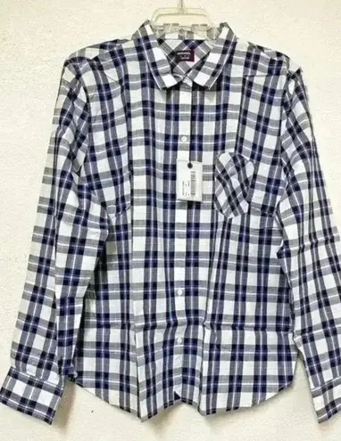 NWT Untuckit Sorbo Shirt women’s Windowpane Plaid Long Sleeve Button Up Blue Size 2