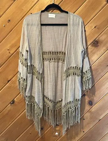 Dreamers tan hippie boho fringe swim coverup/cardigan