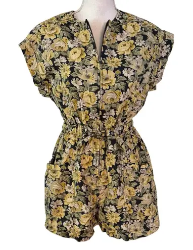 La Vie Rebecca Taylor Size S Serena Fleur Yellow Short Cotton Romper Floral