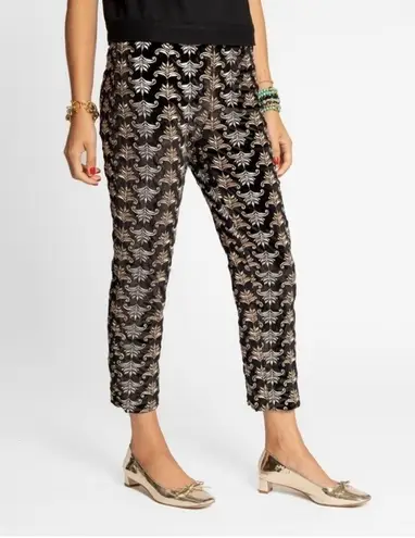 Frances Valentine Black Velvet Gold & Silver Filigree Embroidered Pants, Size 6