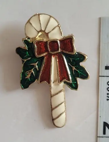 Vintage Enameled Candy Cane Pin Brooch Christmas Holidays Red
