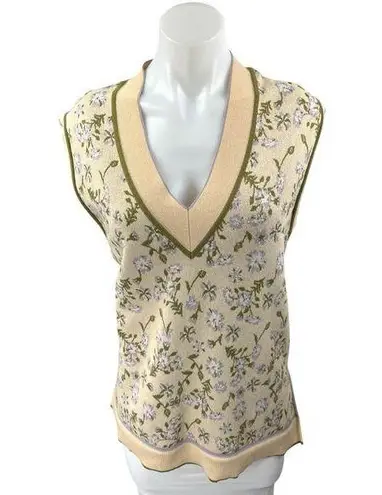 Mango MNG Cream Multicolor Floral Waistcoat Sleeveless Knit Sweater Vest Top M Size M