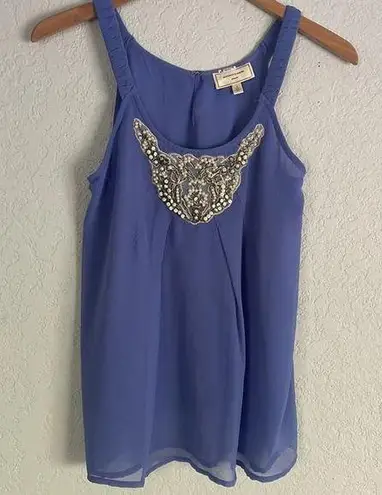 Moulinette Soeurs Treasured Depths Blue Beaded Tank Top Coquette Lace Pearls