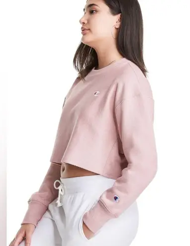 Champion  XS Pink/Beige Reverse Weave Cropped Cut-Off Crew