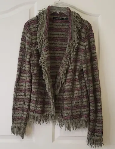 Michelle Nicole Wool Blend Striped Fringe Sweater Green Size M