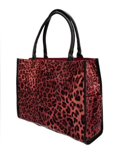 Neiman Marcus Printed Red Leather Animal Print Tote Bag