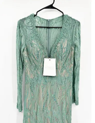 Mac Duggal 79291 Mermaid Plunge lIlusion Gown in Sage Green 6 NWT