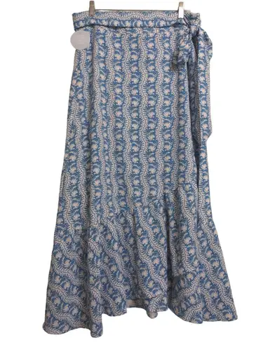 Hill House The Mirabel Skirt Trailing Vine Blue Linear Floral Poly Crepe XL New