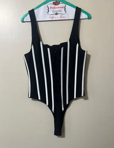 Misha Collection Revolve Black and White Striped Bodysuit Top