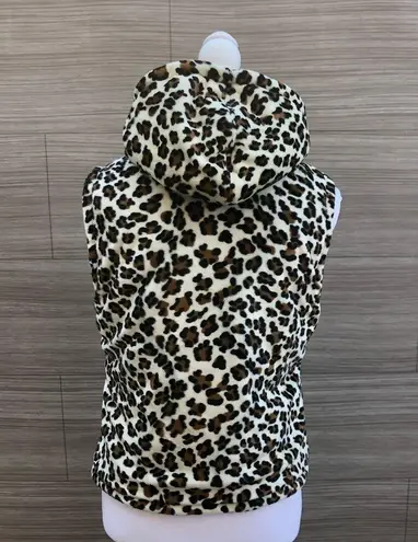Reversible cheetah print hooded fleece vest Brown Size M