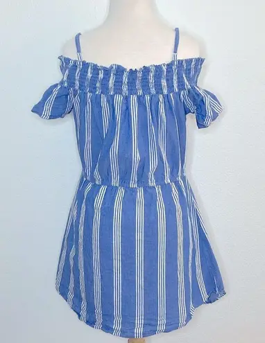Hint of Blush A Mini Dress Blue white cap sleeves