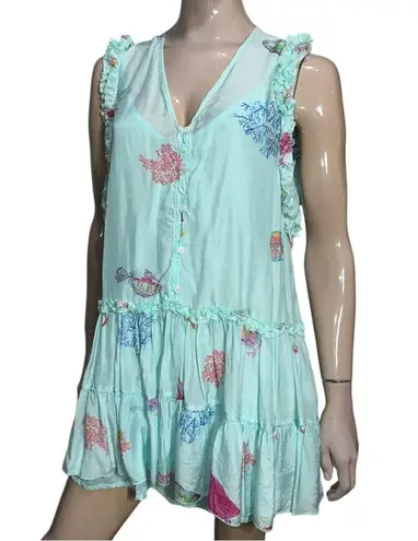 Pranella Women’s Size M Aqua Blue Coral Fish Ginger Baia Print Mini Dress Size M