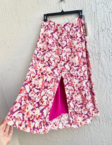 Ba&sh NWT Dalenda Floral High Waisted Midi Flared Skirt Fushia Women's 36 / S
