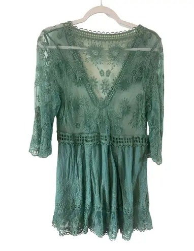 Floral Pattern Embroidered crochet Lace Swimwear Cover ups Tunic Dress M Green Size undefined