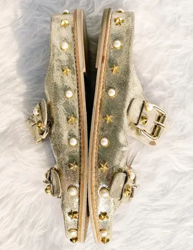 Stuart Weitzman Cava Sandbar Metallic Star Studded Slide Sandals Size 7 Silver 175 From R