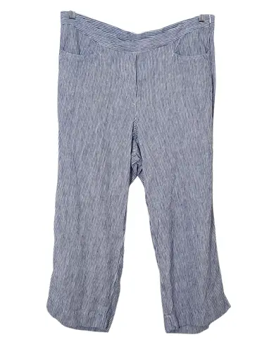 J. Jill Blue and White Striped Cropped Wide Leg Linen Pants Size XL Tall
