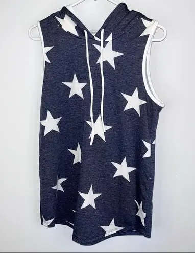 7th Ray  Navy Blue White Stars Sleeveless Hoodie Medium