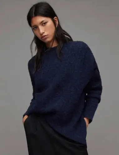 All Saints Selena Mixed Stitch Asymmetric Sweater Midnight Blue Size S New w/Tag