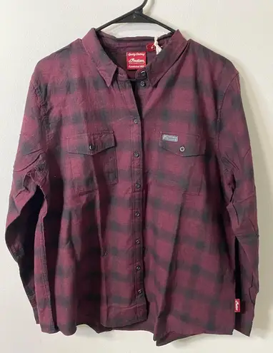 New Indian Motorcycle Women's 100% Cotton Plaid Button Down Shirt Size Medium Red