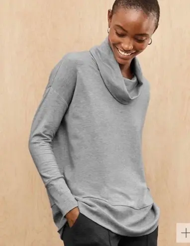 Garnet Hill Size L Gray Heathered Cowl-Neck Tencel Tunic Top Neutral Gorpcore