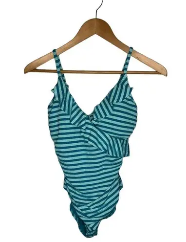 Sea Level Swim Capri Frill Wrap Aqua Blue Striped One