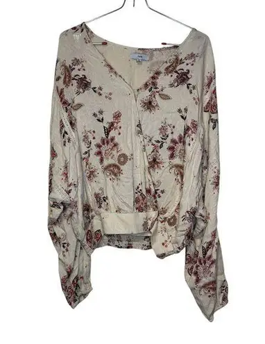 FATE. Women Top Self V-Neck Floral Peasant Pullover Dolman Long Sleeve Small
