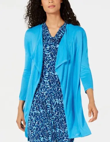 Kasper Open Front 3/4 Sleeve Cardigan in Ocean Blue, Size M New with Tag