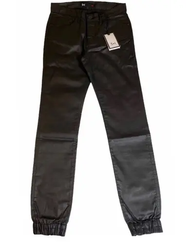 3x1 new  NYC ☏ Retro Track Pant Cropped Jeans ☏ Shiny Black Coated ☏ Elastic Hems