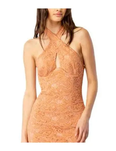 Bardot Corset Dress Womens XS Rust Riviera Crossover Halter Neck Lace Cocktail