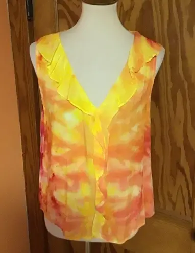 Bright tie dye plunging summer blouse Orange Size M