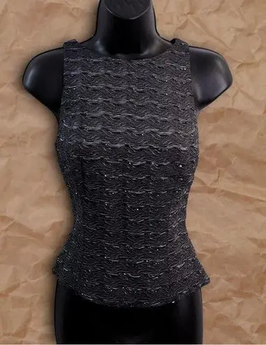 Carmen Marc Valvo Vintage Black Gray Beaded Sleeveless Knit Top