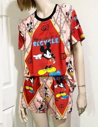 Mickey Suggest you to Recycle Plastic Bottle Printed Pajama Short Set Sleepwear Size undefined