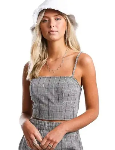 Gilded Intent Gray Plaid Crop Top Size Large