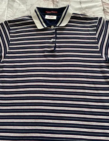 Polo Elandale 100% Cotton Striped White Blue Embroidered Logo Golf Shirt, size S
