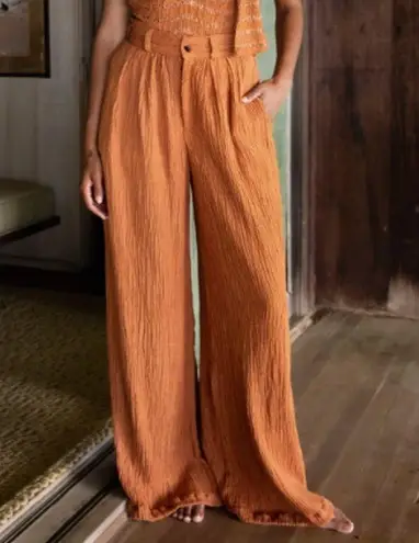 Savannah Morrow Copper Brown Wide Leg Pants SMALL Slouchy Crinkle Designer $420