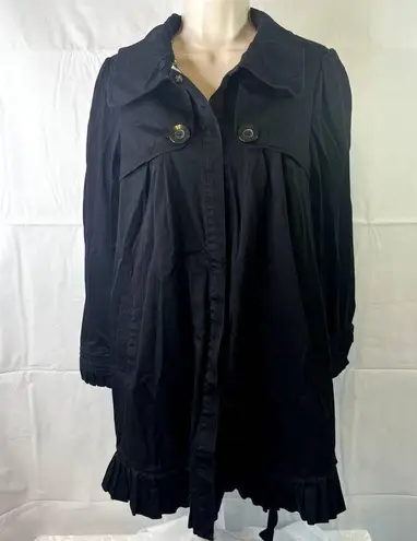 Elle Ruffled Black Trench Coat Size Small