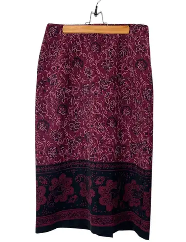 Sag Harbor Vintage Y2K Floral Paisley Burgundy Skirt Women’s Petite 12 Boho Cottagecore