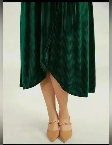NWT!Dark green rib velvet wrap hem wrap pocket belt dress Size 12 or Large