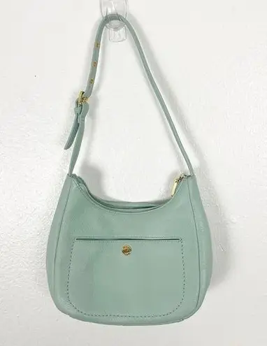 Stone Mountain Green Soft Leather Adjustable Strap Zipper Closure Shoulder Bag