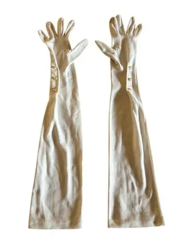 Vintage 1950s–60s White Opera Gloves with Pearl Buttons Size Small