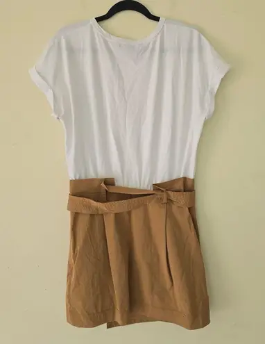 Veronica Beard Jeans Melany Mixed Media Dress White Tan Women's Size L