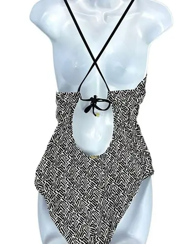 Helen Jon Tie Back One Piece in Sunset Key Black White XL Gold Beads Swimsuit