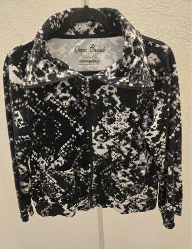 Onque Casuals L Y2K Black White Snakeskin Full Zip Velour Animal Cardigan Size L