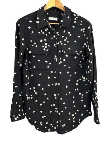 Equipment Femme Women's Black Star Print Silk Button Front Blouse Size S