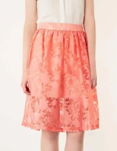 Topshop  Burnout Coral Peach Floral Midi Skirt