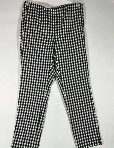 J.JILL COTTON STRETCH ANKLE PANT ZIP POCKETS WOMEN 10 BLACK/WHITE PLAID NEW A67 Black